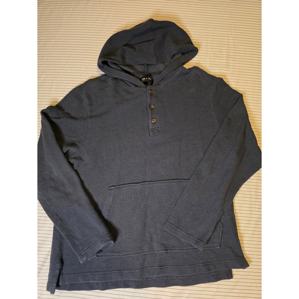 1307 Line of Trade Men Lg Waffle Knit Henley Hoodie Gray Cotton Thermal Pullover